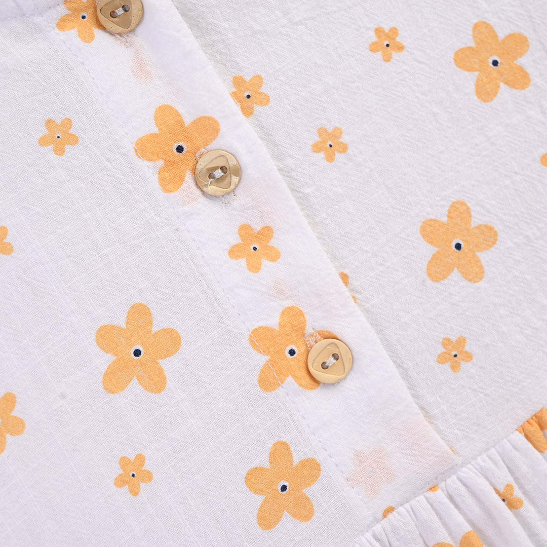 Girls Cotton Casual Frock Amber-WHITE