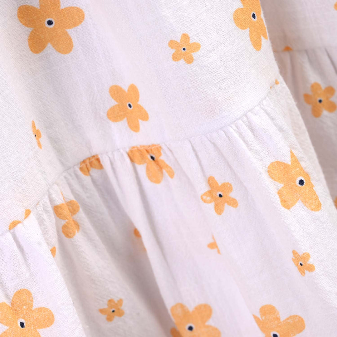 Girls Cotton Casual Frock Amber-WHITE
