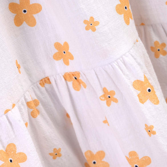 Girls Cotton Casual Frock Amber-WHITE