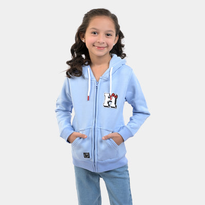 Girls Fleece Knitted Hooded Jacket Character-Blue