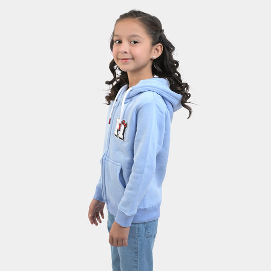 Girls Fleece Knitted Hooded Jacket Character-Blue