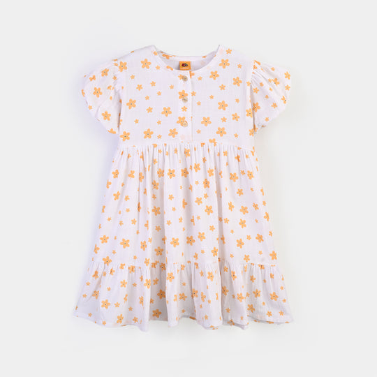 Girls Cotton Casual Frock Amber-WHITE