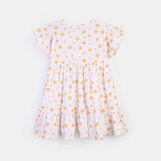 Girls Cotton Casual Frock Amber-WHITE