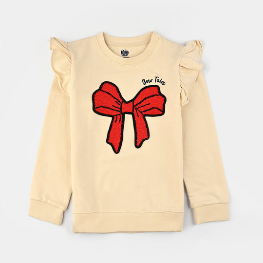 Girls Jersey/Terry Sweatshirt Bow-Wood Ash