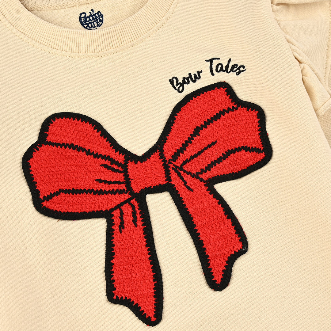 Girls Jersey/Terry Sweatshirt Bow-Wood Ash