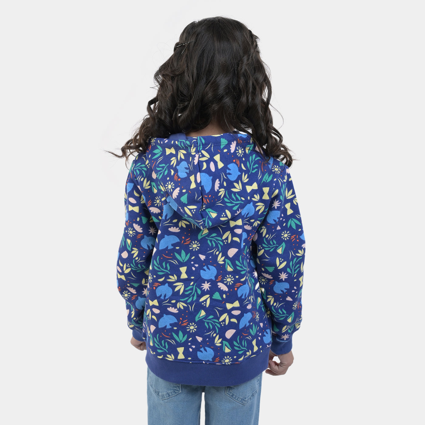 Girls Fleece Knitted Jacket Flowers -Navy Blue