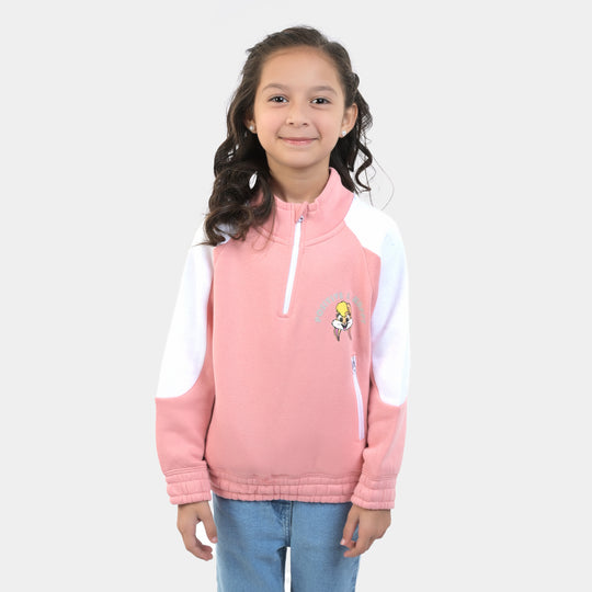 Girls Fleece Knitted Jacket Character -Quartz Pink