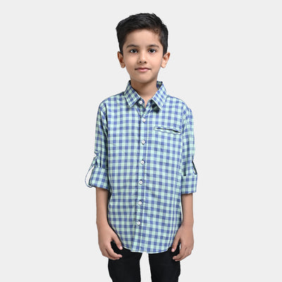 Boys Yarn Dyed Casual Shirt-L/Green