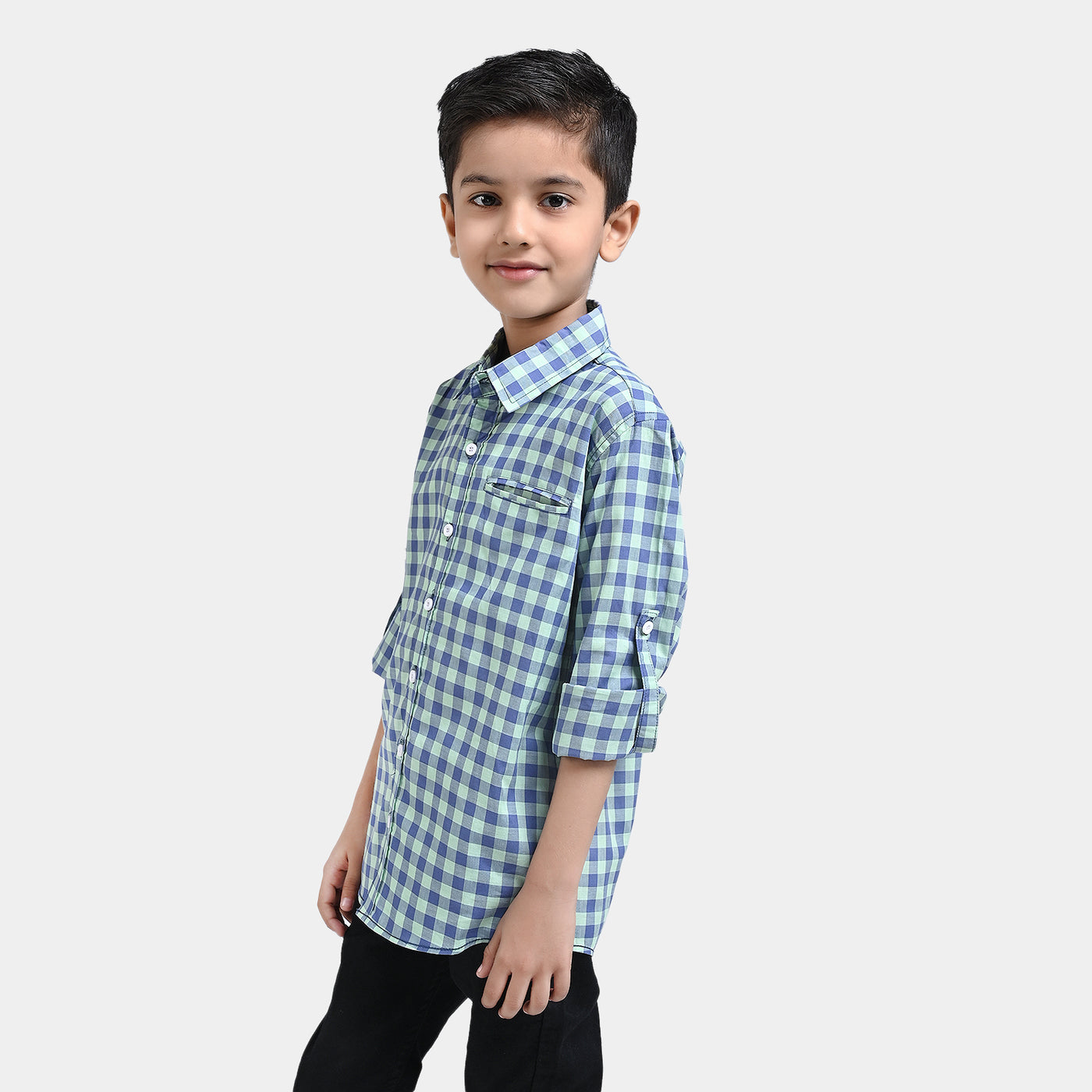 Boys Yarn Dyed Casual Shirt-L/Green