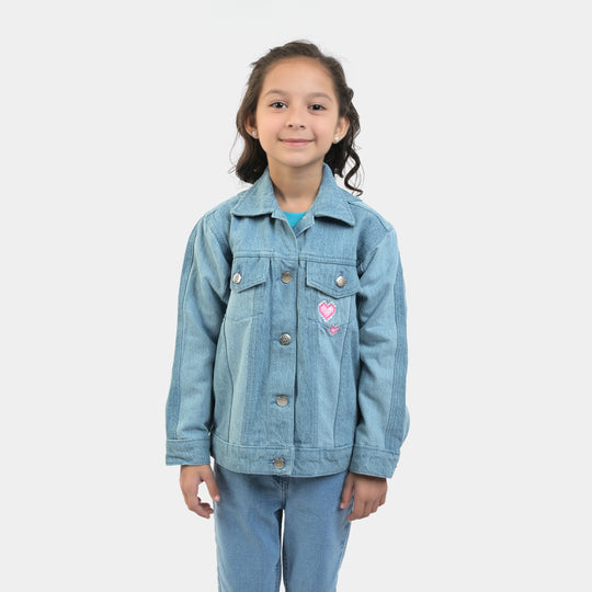 Girls Denim Jacket Hearts EMB-Ice Blue