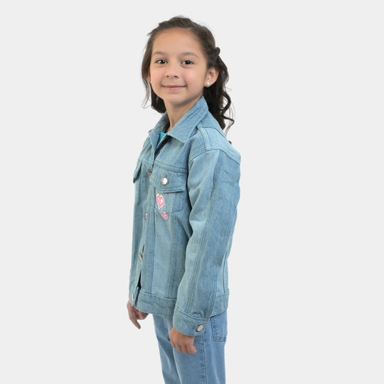 Girls Denim Jacket Hearts EMB-Ice Blue