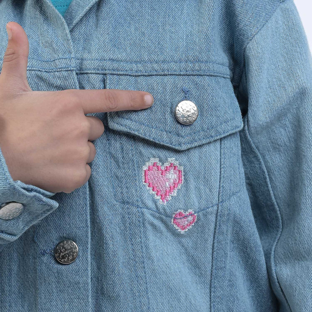 Girls Denim Jacket Hearts EMB-Ice Blue