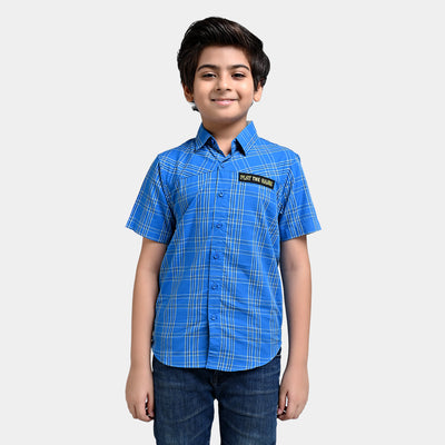 Boys Yarn Dyed Casual Shirt (Play The Game)-Blue