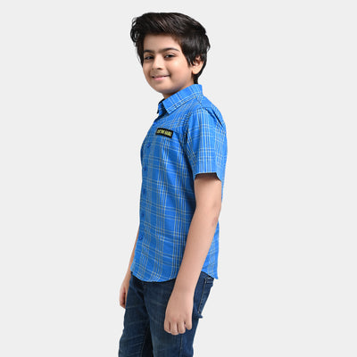Boys Yarn Dyed Casual Shirt (Play The Game)-Blue