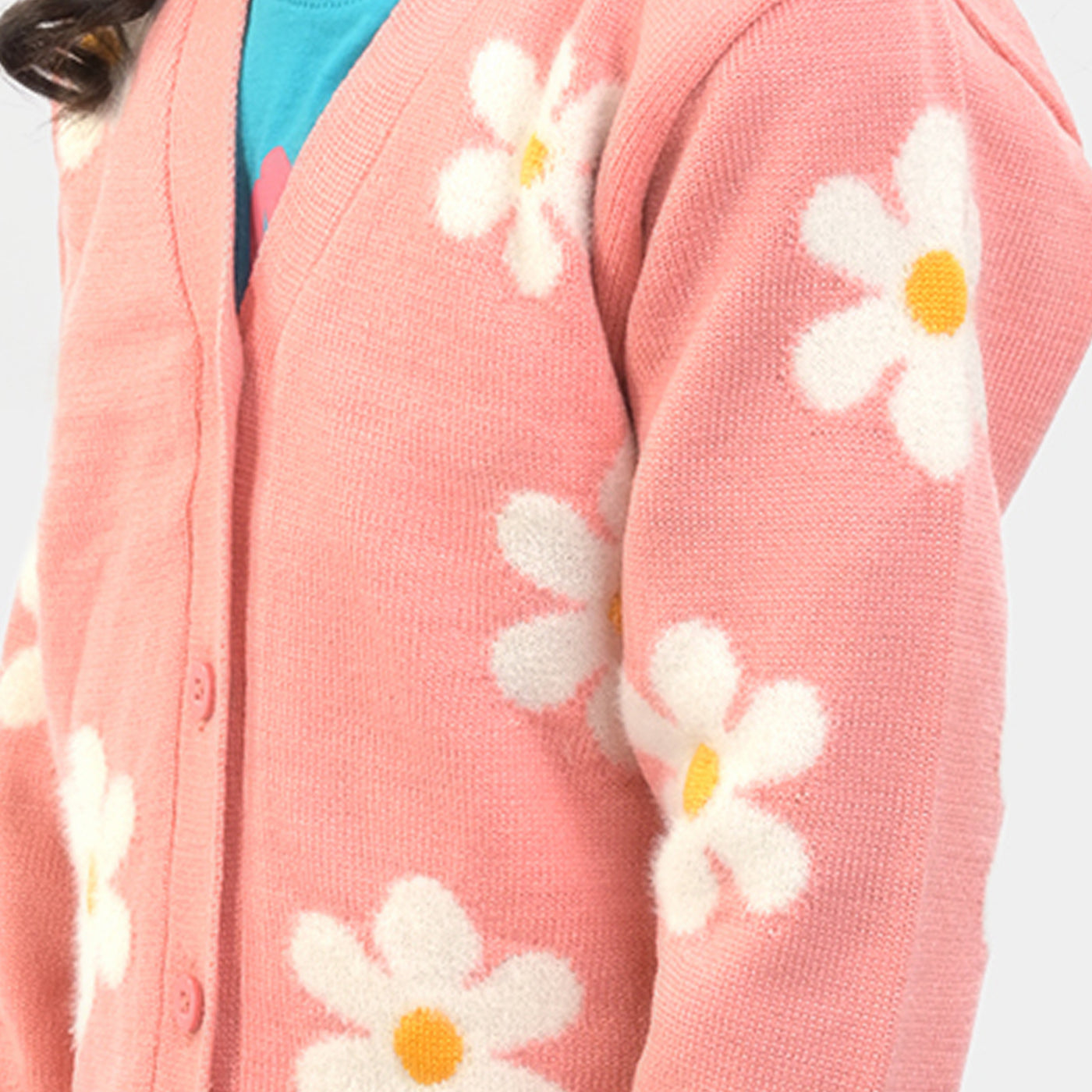 Girls Knitted Sweater Flower -Pink