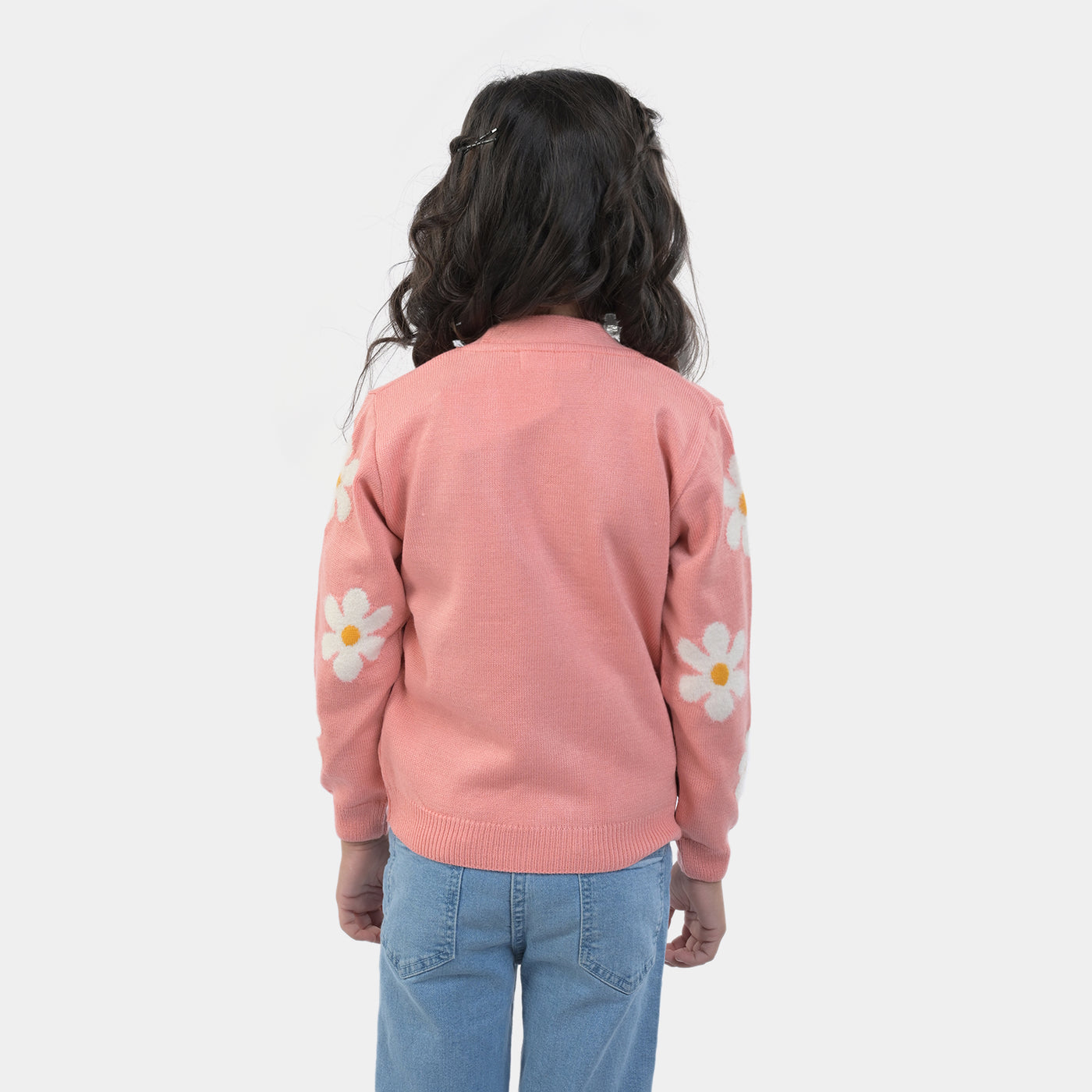 Girls Knitted Sweater Flower -Pink