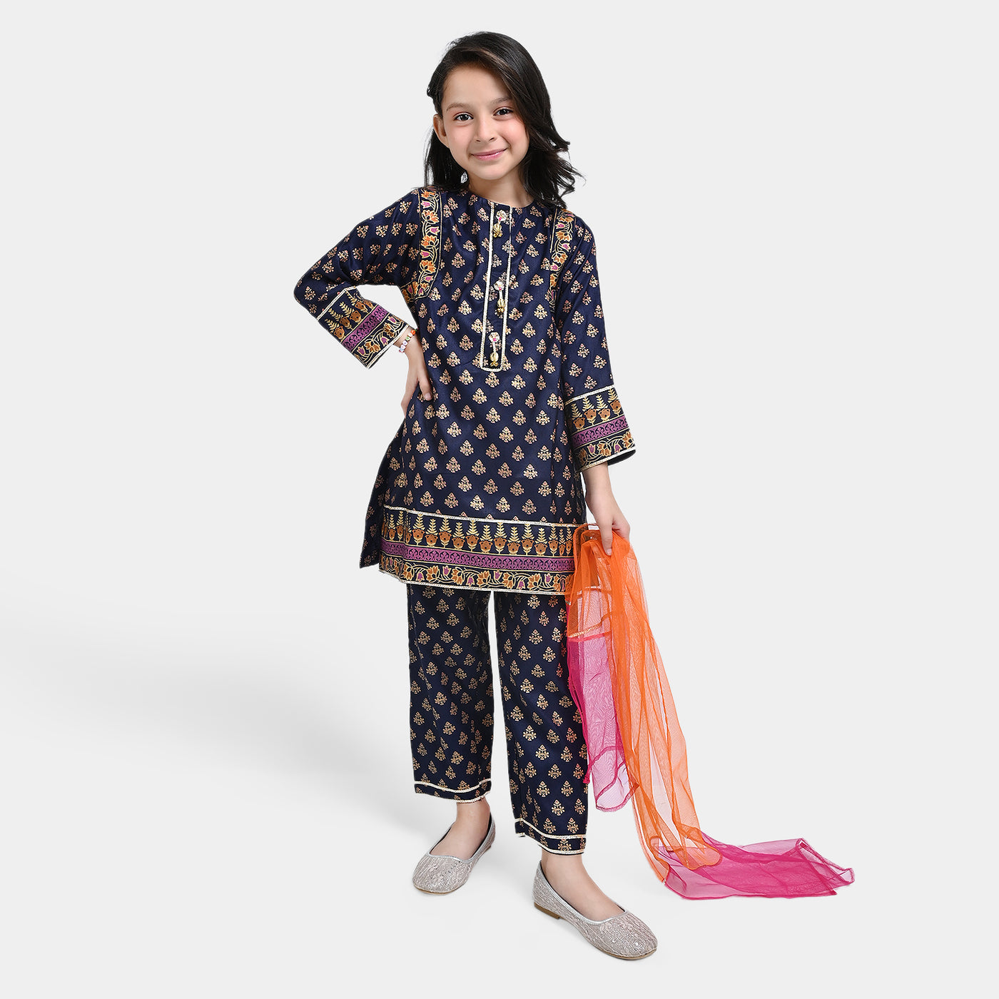 Girls Chiffon 3PC Suit Chaman-Navy Blue