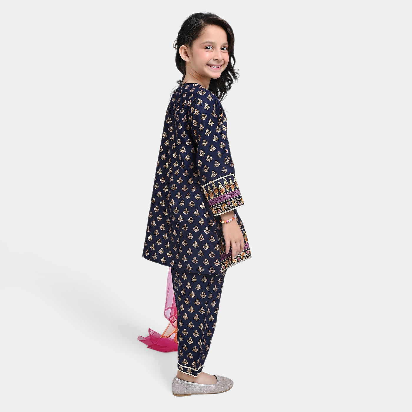 Girls Chiffon 3PC Suit Chaman-Navy Blue