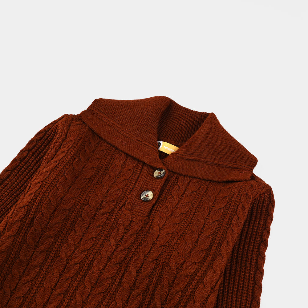 Girls Mock Neck Sweater F/S-Red Ochre