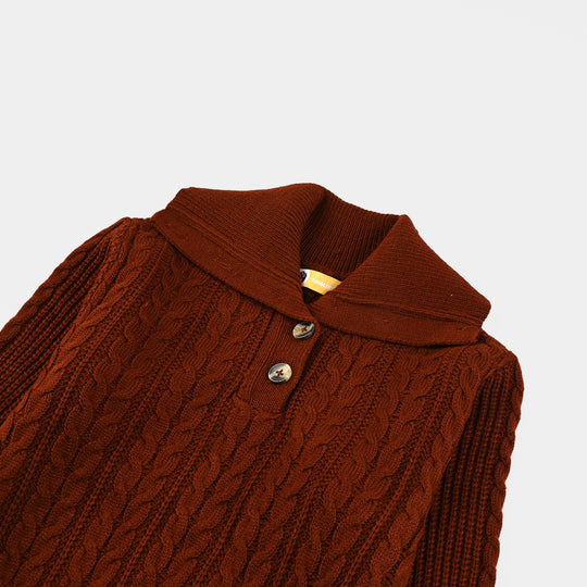 Girls Mock Neck Sweater F/S-Red Ochre