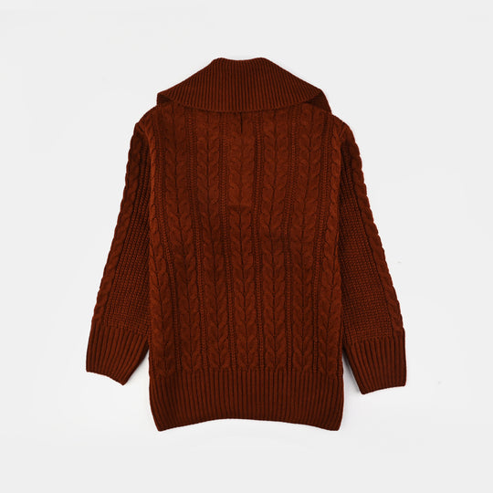 Girls Mock Neck Sweater F/S-Red Ochre
