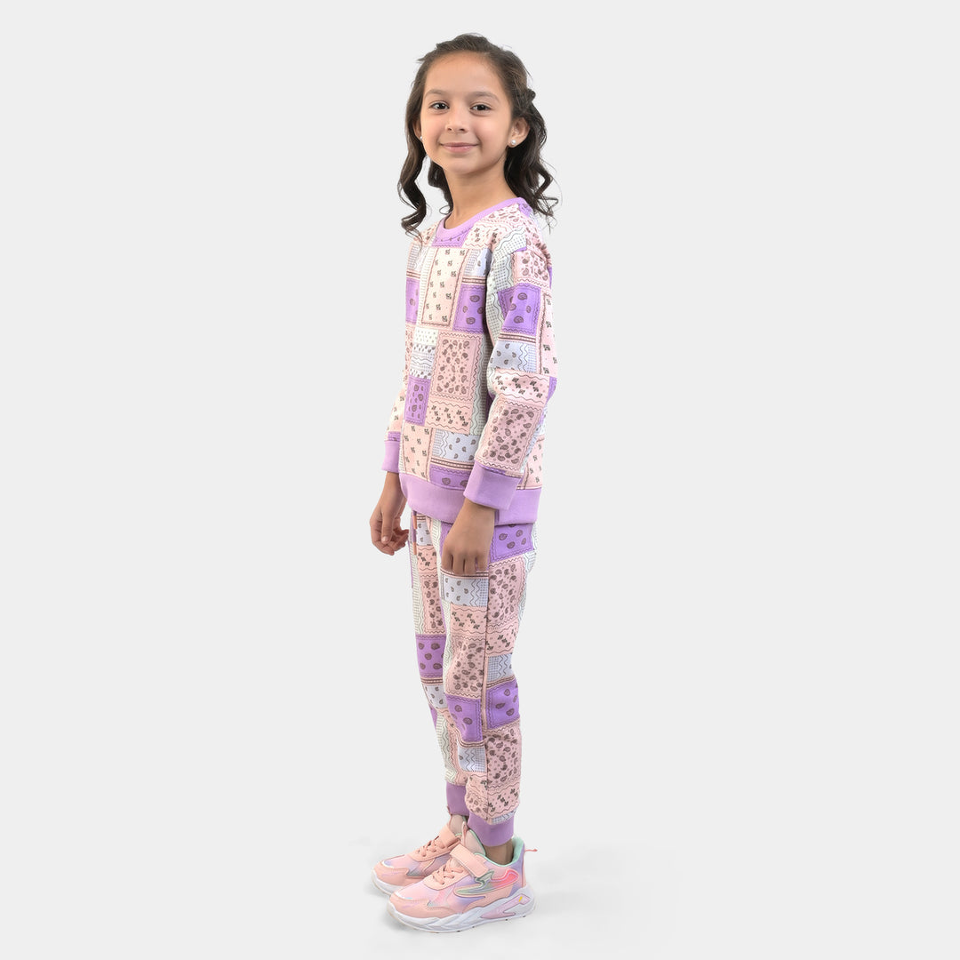 Girls Fleece 2 Piece Suit Aesthetic-White