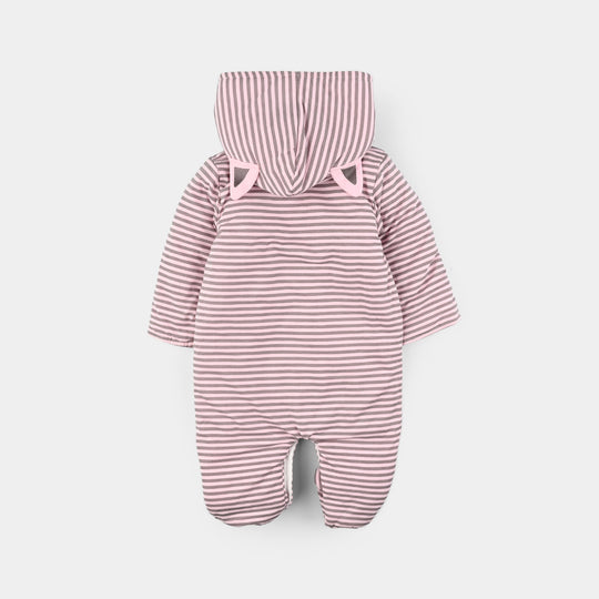 Infant Girls Cotton Interlock Romper-Pink