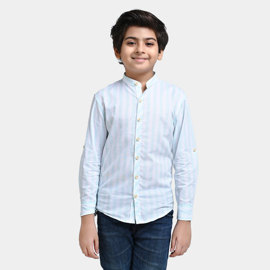 Boys Yarn Dyed Casual Shirt F/S (Surfer Team)-W.Stripe