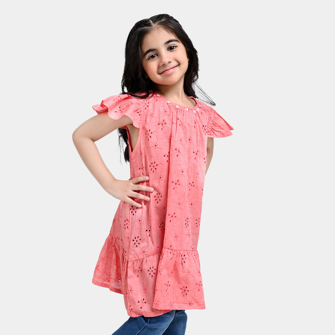 Girls Chiken Kari Casual Frock-Peach