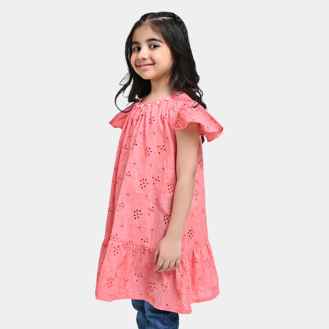 Girls Chiken Kari Casual Frock-Peach