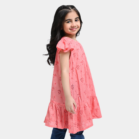 Girls Chiken Kari Casual Frock-Peach