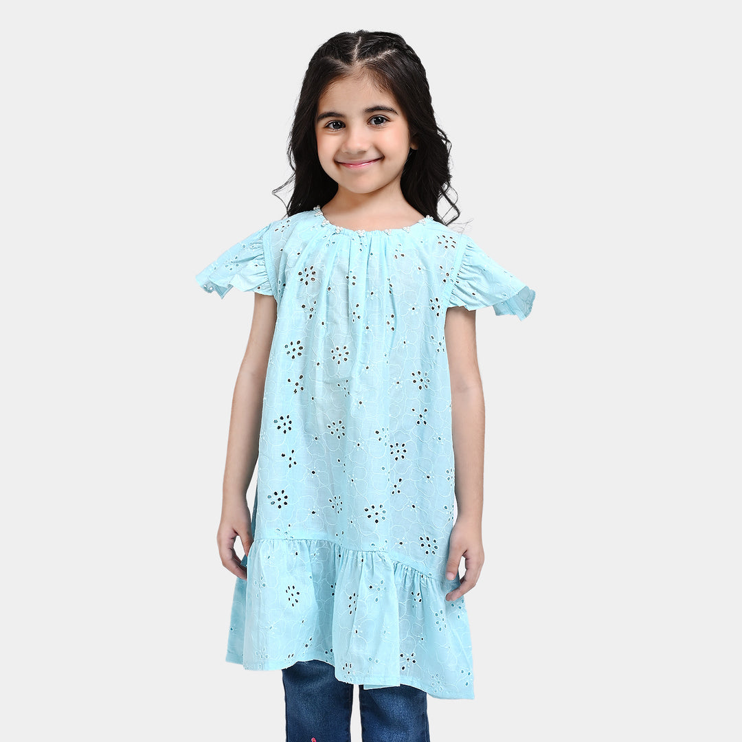 Girls Chicken Kari Casual Frock-Blue