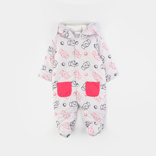 Infant Girls Cotton Interlock Romper-White/Pink