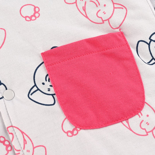Infant Girls Cotton Interlock Romper-White/Pink