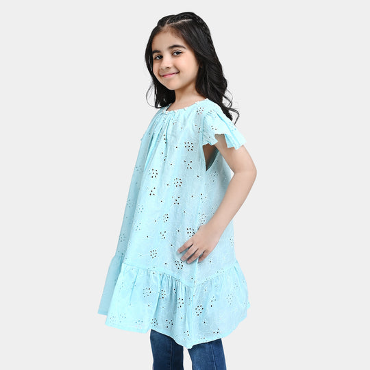 Girls Chicken Kari Casual Frock-Blue