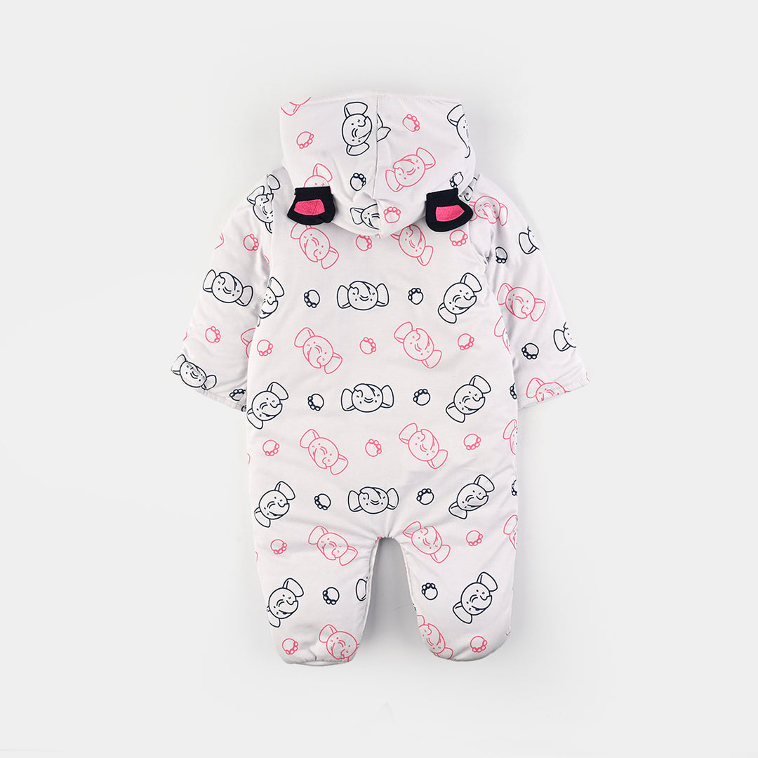 Infant Girls Cotton Interlock Romper-White/Pink