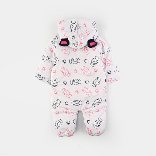 Infant Girls Cotton Interlock Romper-White/Pink