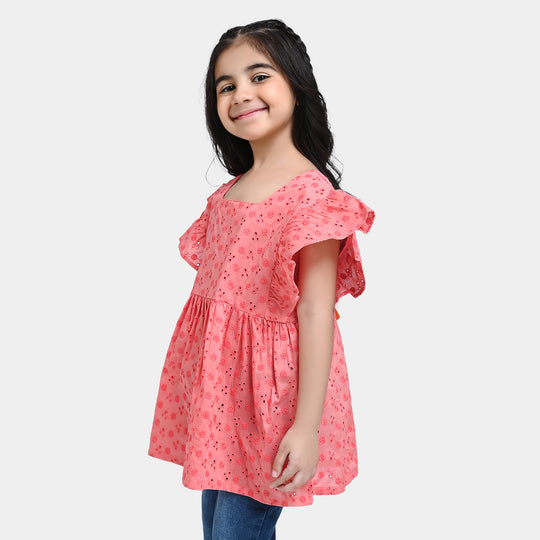 Girls Chiken Kari EMB Top-Peach