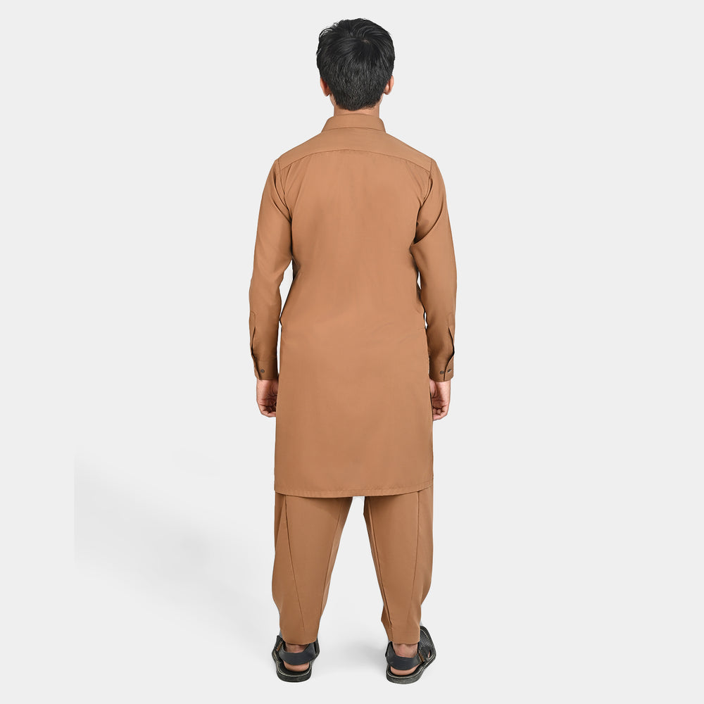 Teen Boys Poly Viscose Kurta Shalwar-BROWN