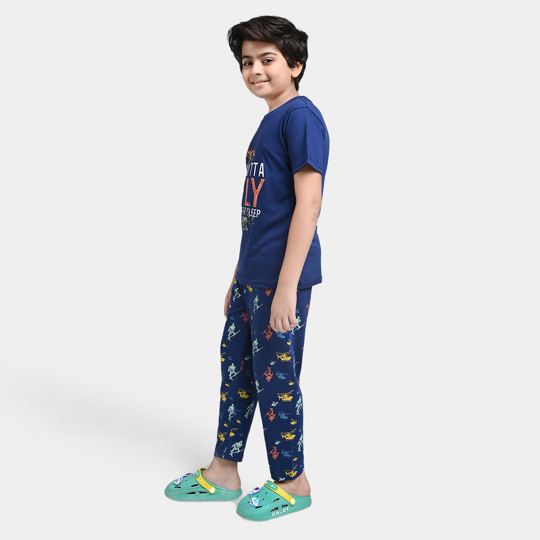 Boys Poly Cotton Jersey Knitted NightWear Gotta Fly-NAVY