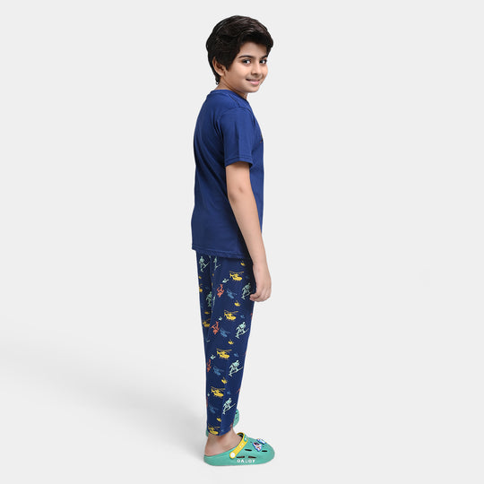 Boys Poly Cotton Jersey Knitted NightWear Gotta Fly-NAVY