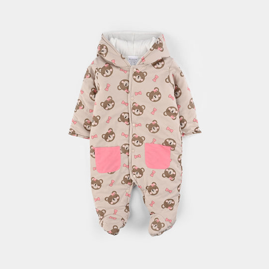 Infant Girls Cotton Interlock Romper-Beige Pink