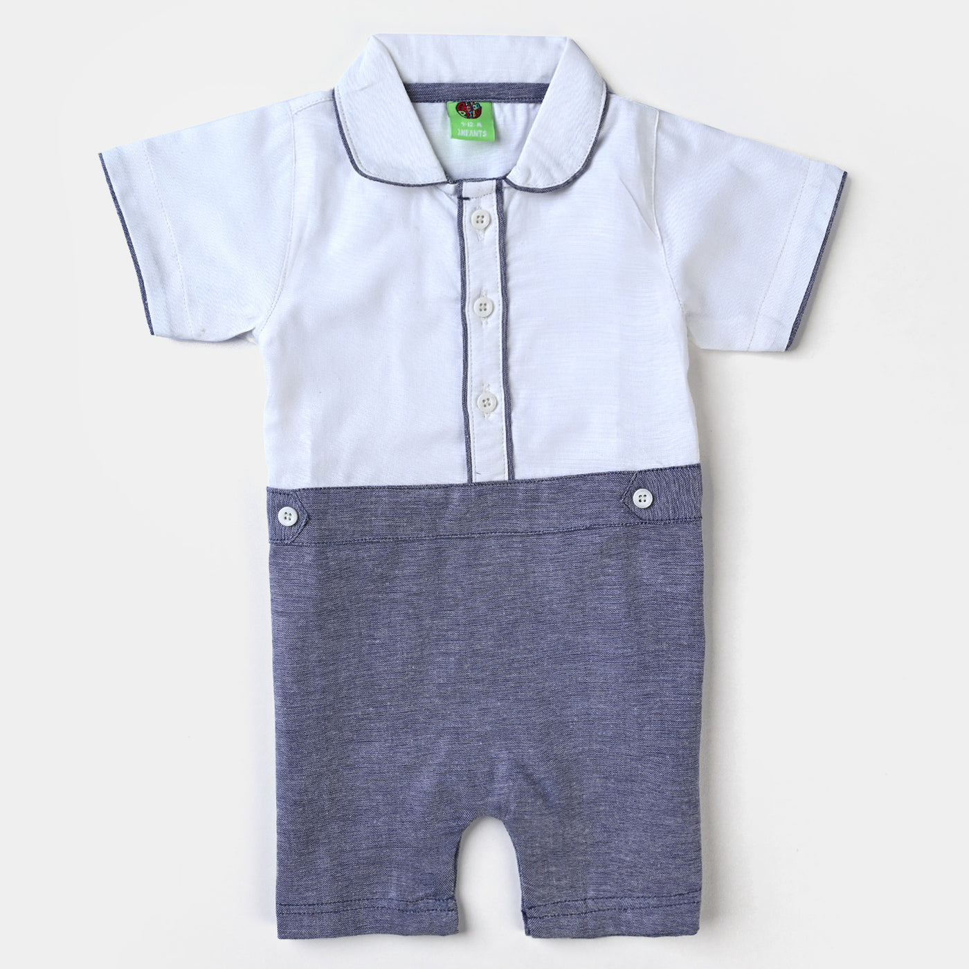 Infant Boys Oxford Romper Contrast Texture-W.Grey