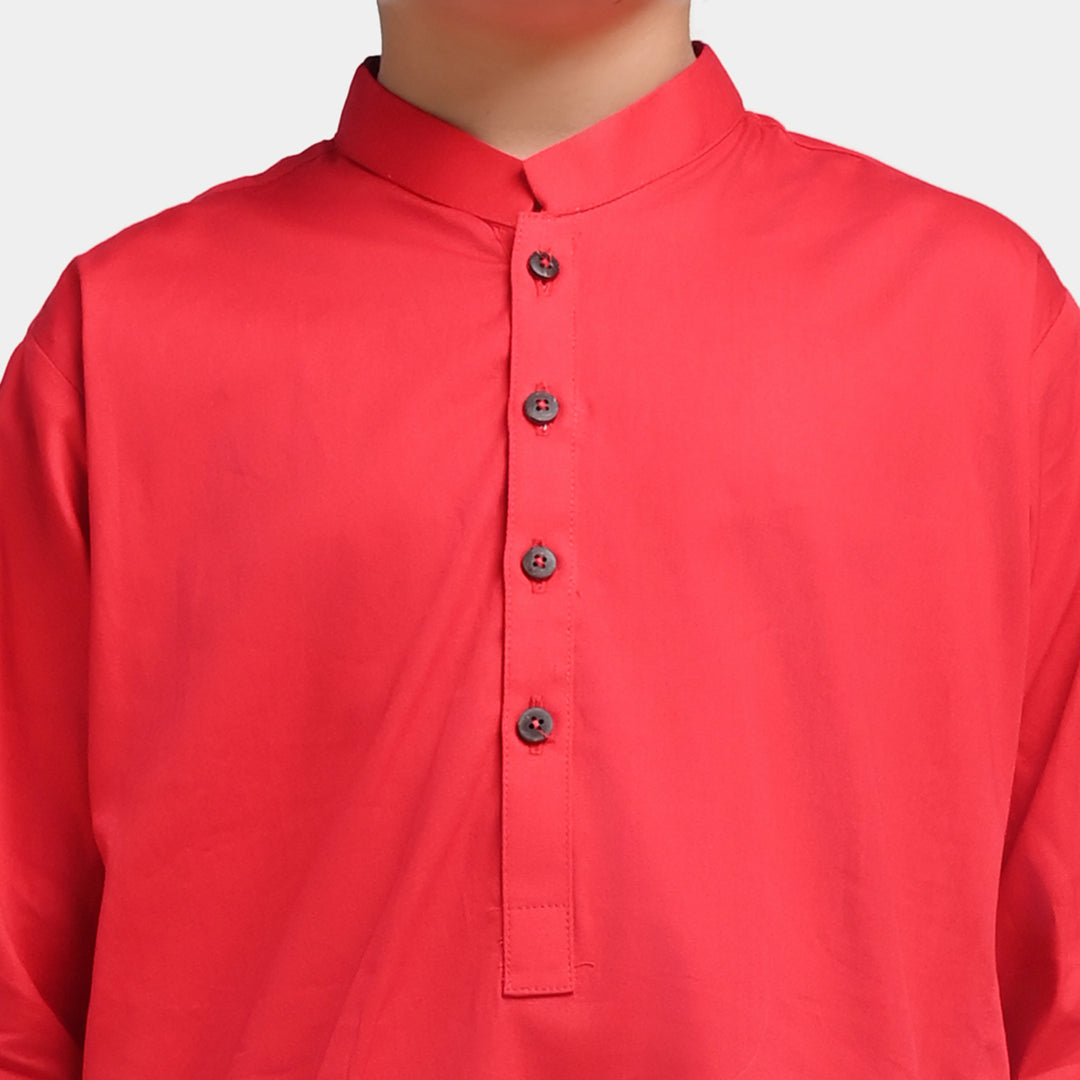 Boys Cotton Poplin Basic Kurta-Reddish