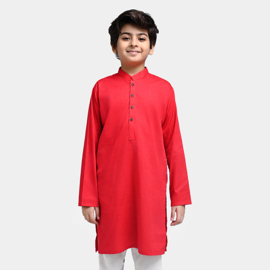 Boys Cotton Poplin Basic Kurta-Reddish