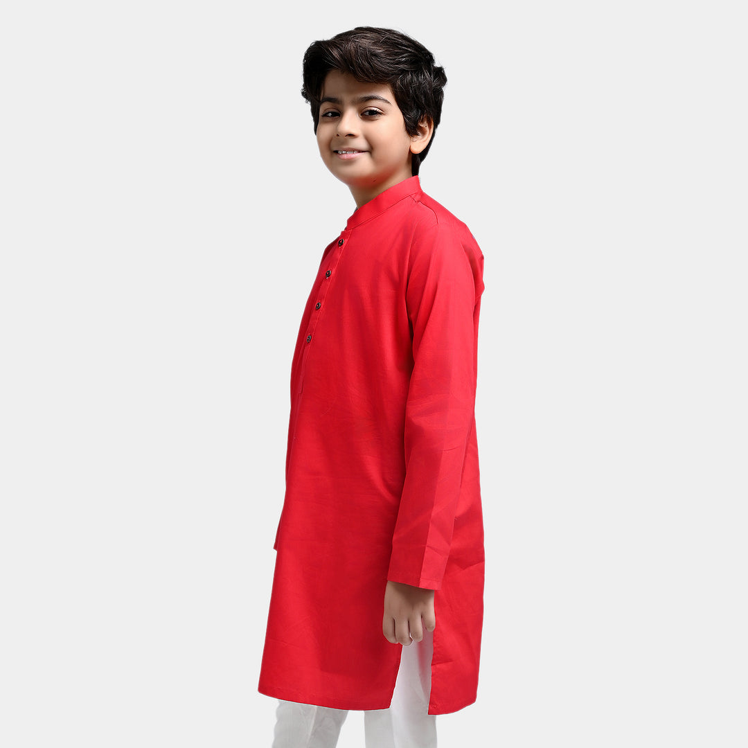 Boys Cotton Poplin Basic Kurta-Reddish