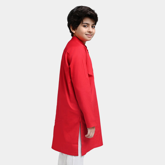 Boys Cotton Poplin Basic Kurta-Reddish