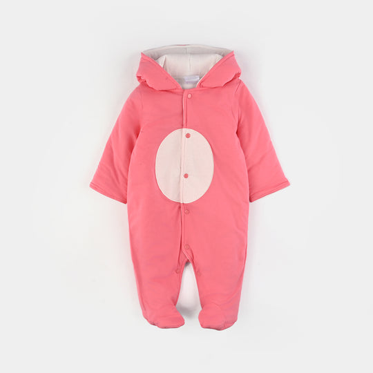 Infant Girls Cotton Interlock Romper-Pink/White