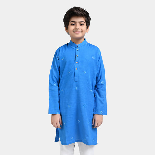 Boys Cotton Slub Embroidered Kurta (Tribal Motif)-I. Bunting