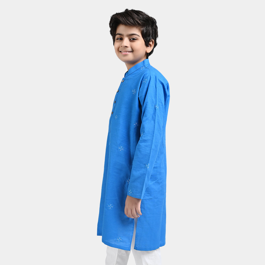 Boys Cotton Slub Embroidered Kurta (Tribal Motif)-I. Bunting